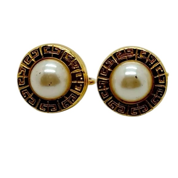 Givenchy Earrings Logo Vintage Pearl and Gold Clip On - Picture 1 of 5